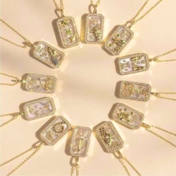 SALE 18k Stamped Gold Filled Cancer Iridescent Horoscope Crystal Necklace - Picture 6 of 10